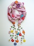 刺繍のお花のシフォンスカーフ　ロングラリエット　ミックス