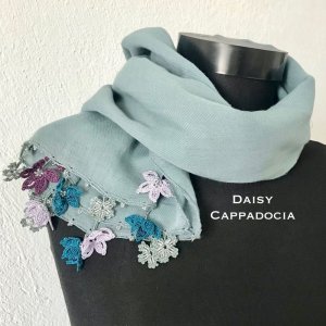 画像: トゥーオヤ　お花の刺繍コットンストール（綿100％）グレー